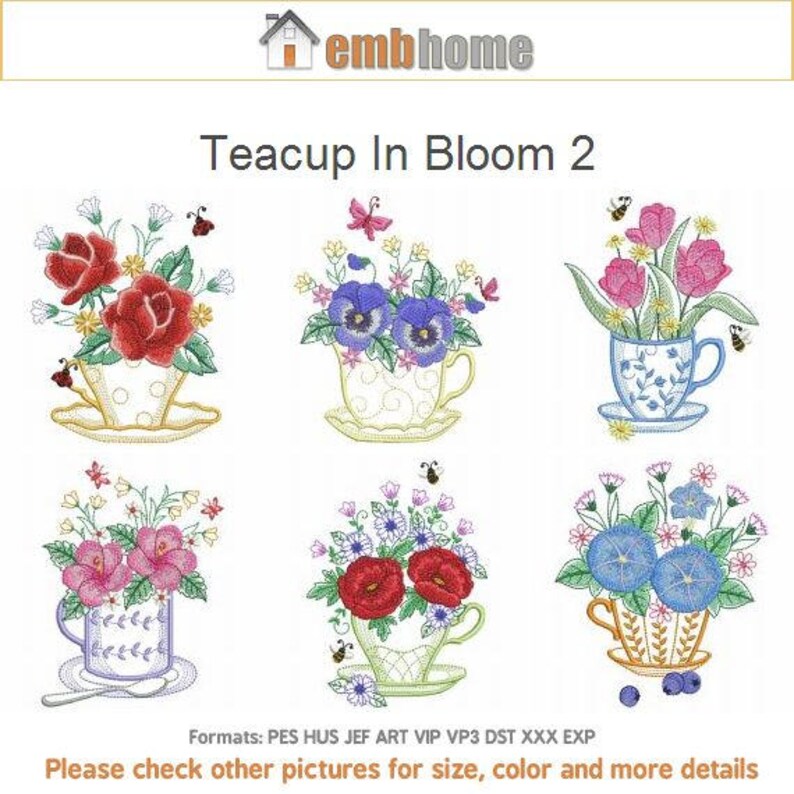Teacup in Bloom Machine Embroidery Designs Instant Download Etsy