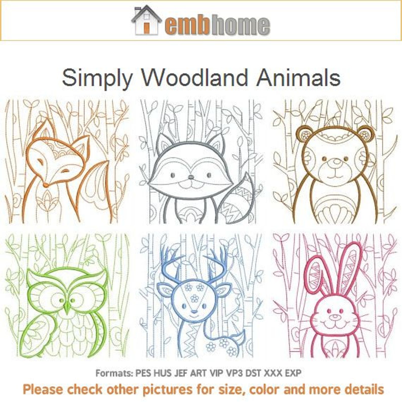 Simply Woodland Animals Machine Embroidery Designs Pack Etsy