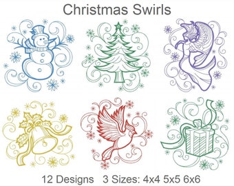Christmas Swirls Machine Embroidery Designs Pack Instant Download 4x4 5x5 6x6 hoop 12 designs SHE2810
