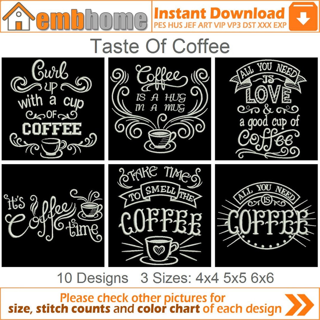 Taste of Coffee Machine Embroidery Designs Pack Instant Download 4x4