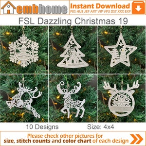 FSL Dazzling Christmas Free Standing Lace Machine Embroidery Designs Instant Download 4x4 hoop 10 designs APE3558