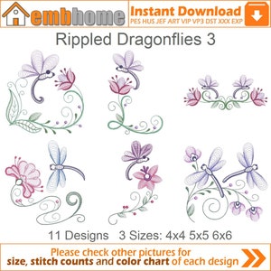 Rippled Dragonflies Machine Embroidery Designs Instant Download 4x4 5x5 6x6 hoop 11 designs APE2017