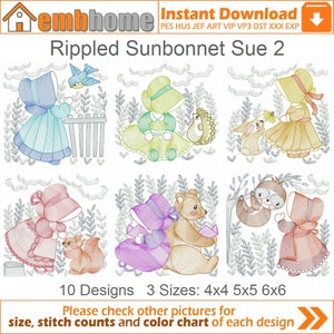 Rippled Sunbonnet Sue Machine Embroidery Designs Instant Download 4x4 5x5 6x6 hoop 10 designs SHE5517