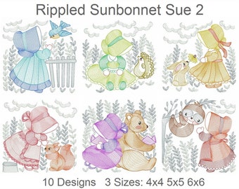 Rippled Sunbonnet Sue Machine Embroidery Designs Instant Download 4x4 5x5 6x6 hoop 10 designs SHE5517