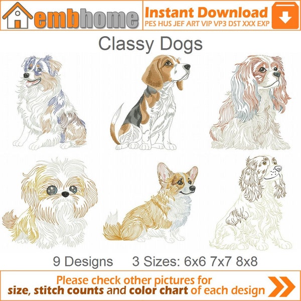 Noble Hunde Maschinenstickerei Designs Instant Download 6 x 6 7 x 7 8 x 8 Stickrahmen 9 Designs SHE5546