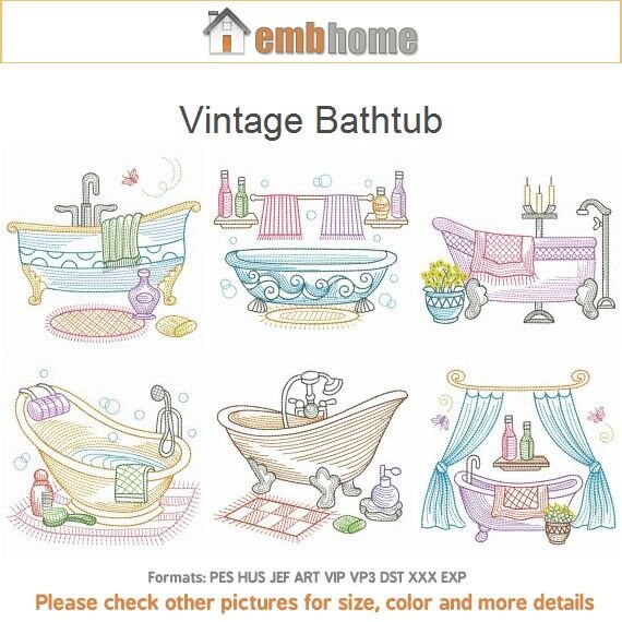 Vintage Bathtub Machine Embroidery Designs Pack Instant Etsy