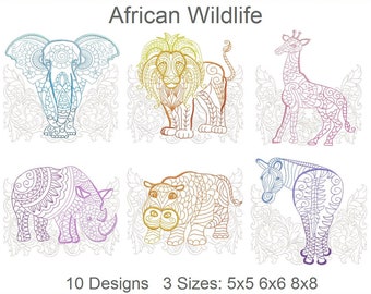 African Wildlife Pack Machine Embroidery Designs Instant Download 5x5 6x6 8x8 hoop 10 designs APE2782