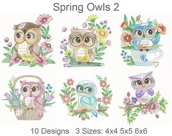 Spring Owls Machine Embroidery Designs Instant Download 4x4 5x5 6x6 hoop 10 designs SHE5526