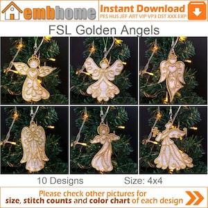 FSL Golden Angels Free Standing Lace Machine Embroidery Designs Instant Download 4x4 hoop 10 designs APE3353