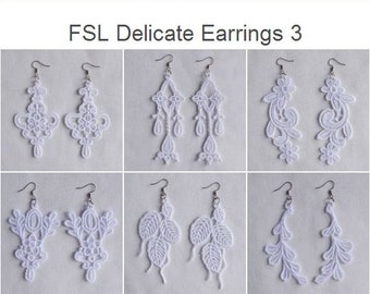 FSL Decorated Pendant Embroidery FSL Yellow Ornament Machine Embroidery Design 3 Sizes Freestanding Lace Earring Embroidery Pattern