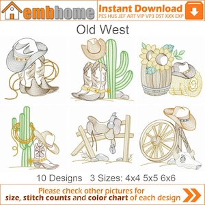 Old West Machine Embroidery Designs Pack Instant Download 4x4 5x5 6x6 hoop 10 designs APE3437