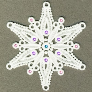 FSL Snowflake Hot-fix Crystal Machine Embroidery Design Free Standing Lace Instant Download 4x4 hoop