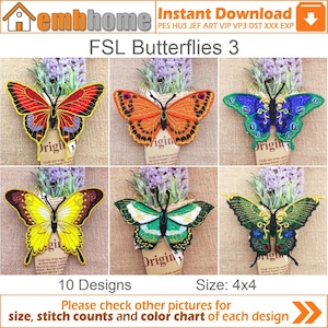 FSL Butterflies Free Standing Lace Jewelry Machine Embroidery Designs Instant Download 4x4 hoop 10 designs APE3448