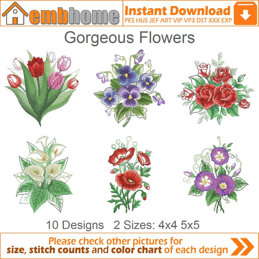 Gorgeous Flowers Machine Embroidery Designs Instant Download