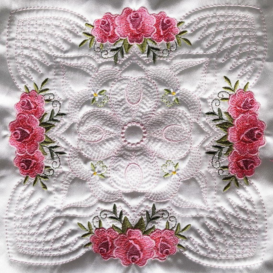 Trapunto Rose Quilt Block Machine Embroidery Designs Pack Etsy