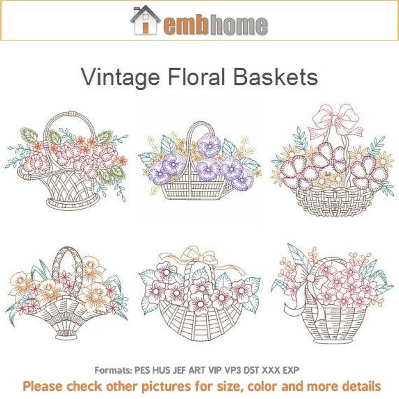 Vintage Floral Baskets Machine Embroidery Designs Instant Etsy