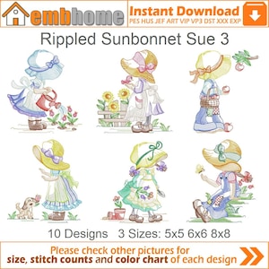 Rippled Sunbonnet Sue Pack Machine Embroidery Designs Instant Download 5x5 6x6 8x8 hoop 10 designs APE2876