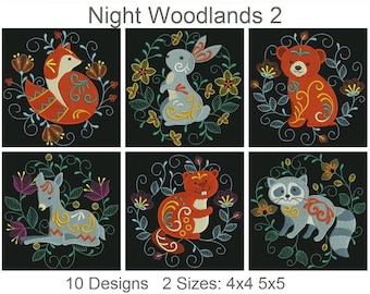 Night Woodlands Machine Embroidery Designs Pack Instant Download 4x4 5x5 hoop 10 designs APE3262