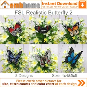 FSL Realistic Butterfly Free Standing Lace Ornaments Machine Embroidery Designs Instant Download 5x5 hoop 8 designs APE2736