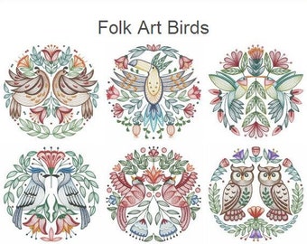 Folk Art Birds Pack Machine Embroidery Designs Instant Download 5x5 6x6 8x8 hoop 10 designs APE2790