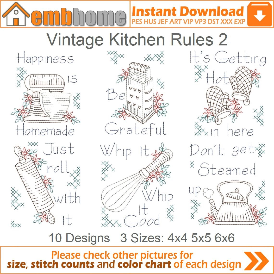 Vintage Kitchen Rules Machine Embroidery Designs Instant image photo