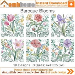 Baroque Blooms Machine Embroidery Designs Instant Download 4x4 5x5 6x6 hoop 10 designs APE3434