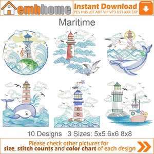 Maritime Machine Embroidery Designs Pack Instant Download 5x5 6x6 8x8 hoop 10 designs APE3179