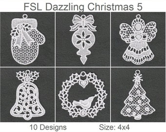 FSL Dazzling Christmas Free Standing Lace Machine Embroidery Designs Instant Download 4x4 hoop 10 designs APE2106