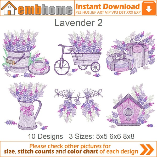 Lavender Machine Embroidery Designs Pack Instant Download 5x5 6x6 8x8 hoop 10 designs APE3303