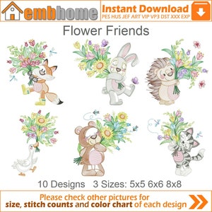 Flower Friends Machine Embroidery Designs Pack Instant Download 5x5 6x6 8x8 hoop 10 designs APE3195
