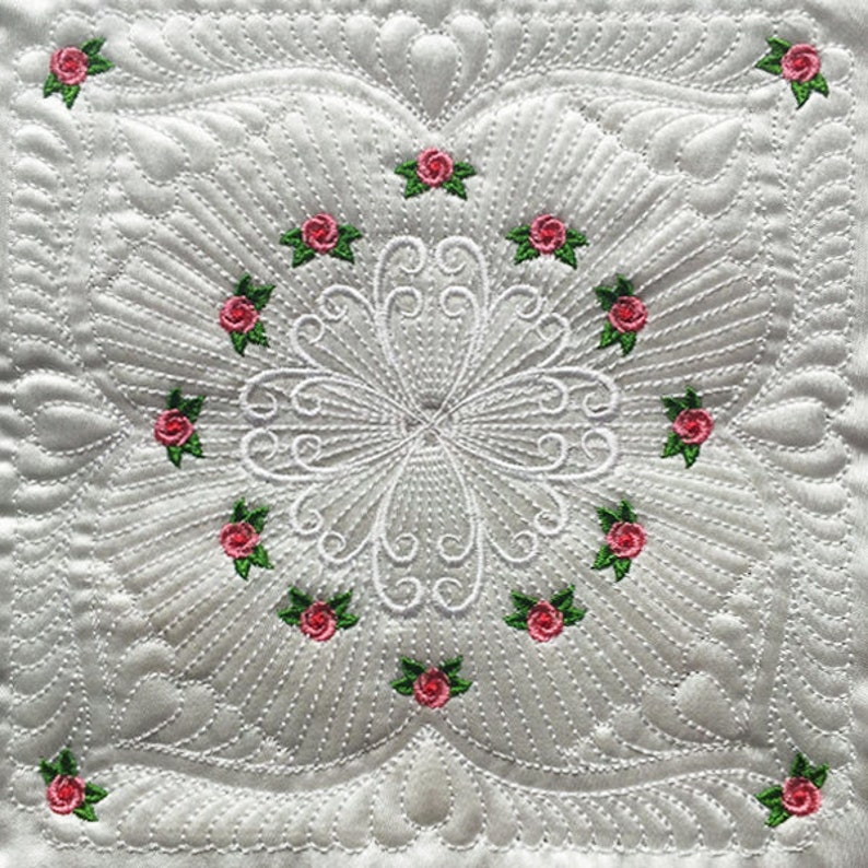 Trapunto Rose Quilt Block Machine Embroidery Designs Pack Etsy