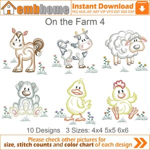 Pacchetto di disegni per ricamo a macchina "On the Farm" con download immediato, telaio 4x4 5x5 6x6, 10 disegni APE3174