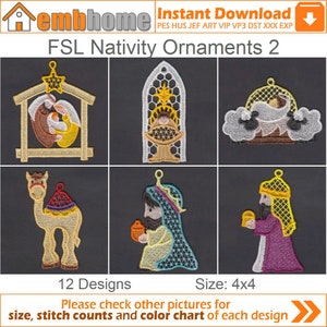 FSL Nativity Ornaments Free Standing Lace Machine Embroidery Designs Instant Download 4x4 hoop 12 designs APE2338