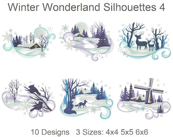 Winter Wonderland Silhouettes Machine Embroidery Designs Instant Download 4x4 5x5 6x6 hoop 10 designs APE3226