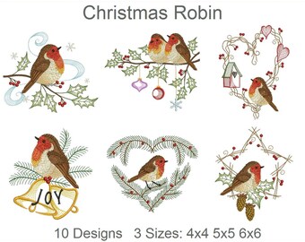 Christmas Robin Machine Embroidery Designs Instant Download 4x4 5x5 6x6 hoop 10 designs APE2083