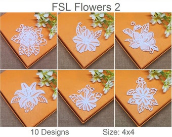 Diseños de bordado a máquina de encaje independiente con flores FSL, descarga instantánea, bastidor de 4x4, 10 diseños, APE3332