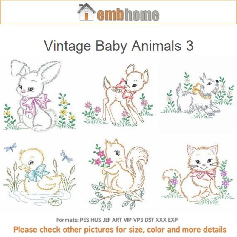 Vintage Baby Animals 3 Machine Embroidery Designs Instant Etsy