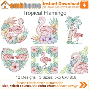 Tropical Flamingo Machine Embroidery Designs Pack Instant Download 5x5 6x6 8x8 hoop 12 designs APE2766