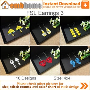 FSL Earrings Free Standing Lace Machine Embroidery Designs Instant Download 4x4 hoop 10 designs APE3484