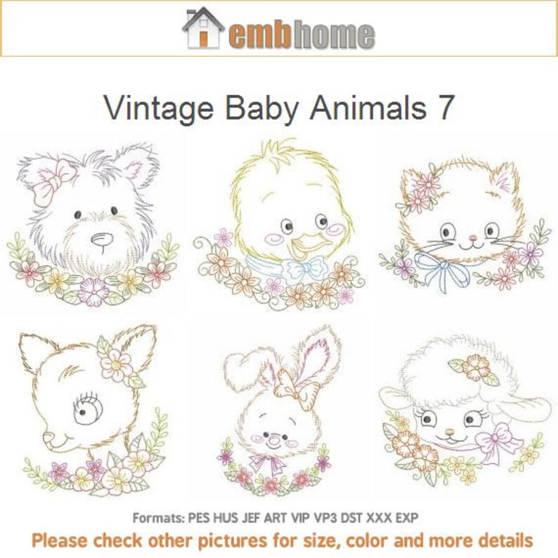 Vintage Baby Animals 7 Machine Embroidery Designs Pack Instant Etsy