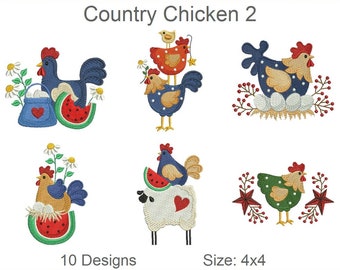 Country Chicken Machine Embroidery Designs Instant Download 4x4 hoop 10 designs APE2142