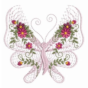 Rippled Flower Butterfly Machine Embroidery Design Instant Download 4x4 5x5 6x6 hoop