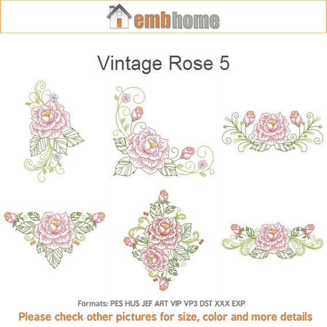 Vintage Rose Embroidery Designs Instant Download 4x4 5x5 6x6 Etsy