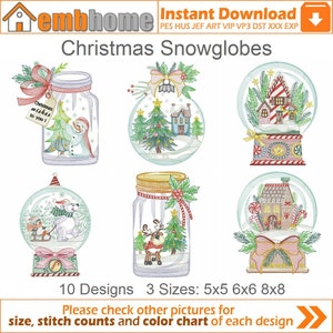 Christmas Snowglobes Machine Embroidery Designs Pack Instant Download 5x5 6x6 8x8 hoop 10 designs APE3503