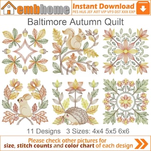 Baltimore Autumn Quilt Machine Embroidery Designs Instant Download 4x4 5x5 6x6 hoop 11 designs SHE5525