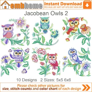 Jacobean Owls Machine Embroidery Designs Instant Download 5x5 6x6 hoop 10 designs APE3385