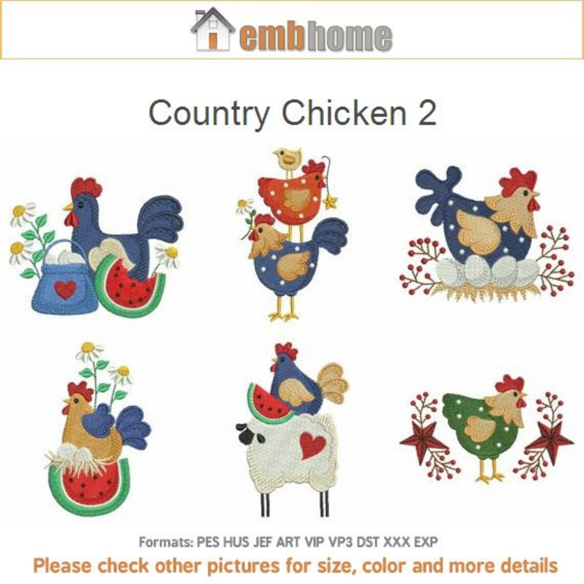 Country Chicken Machine Embroidery Designs Instant Download Etsy