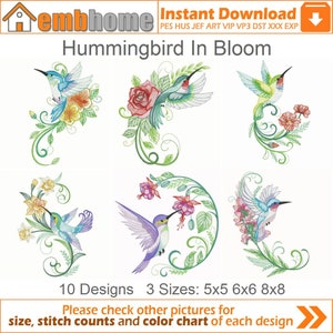 Hummingbird In Bloom Machine Embroidery Designs Pack Instant Download 5x5 6x6 8x8 hoop 10 designs APE3466