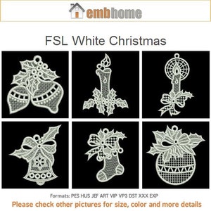 FSL White Christmas Free Standing Lace Ornament Machine Embroidery Designs Instant Download 4x4 hoop 10 designs WBE1129