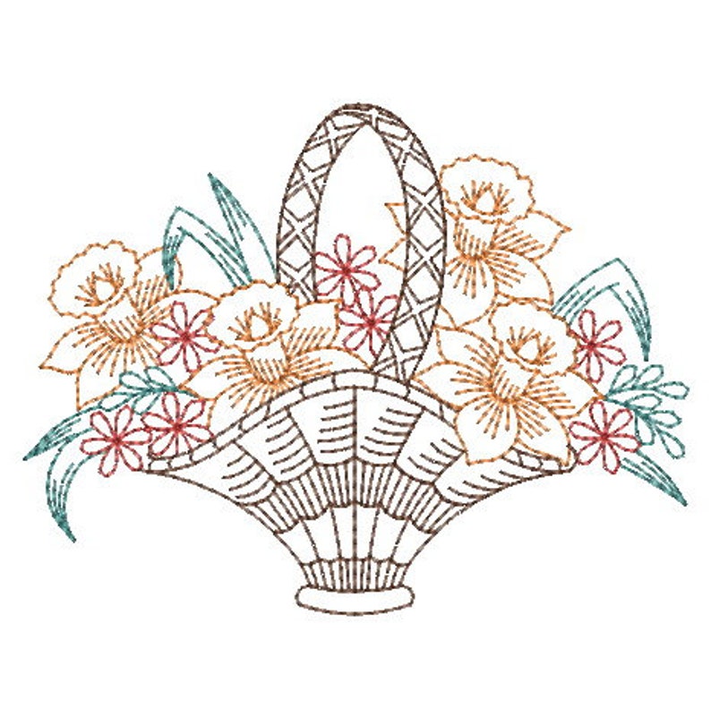 Vintage Floral Baskets Machine Embroidery Designs Instant Etsy